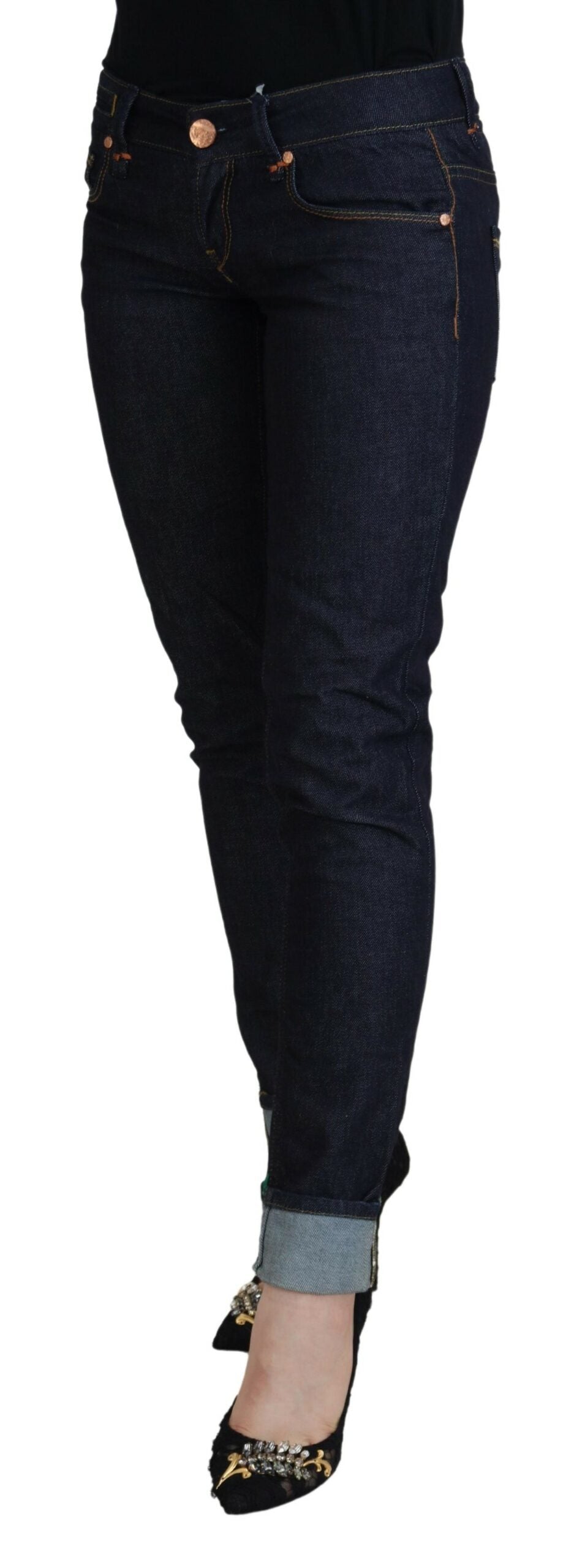 Acht blaue Low-Waist Slim Fit Damen-Jeans aus Baumwolle