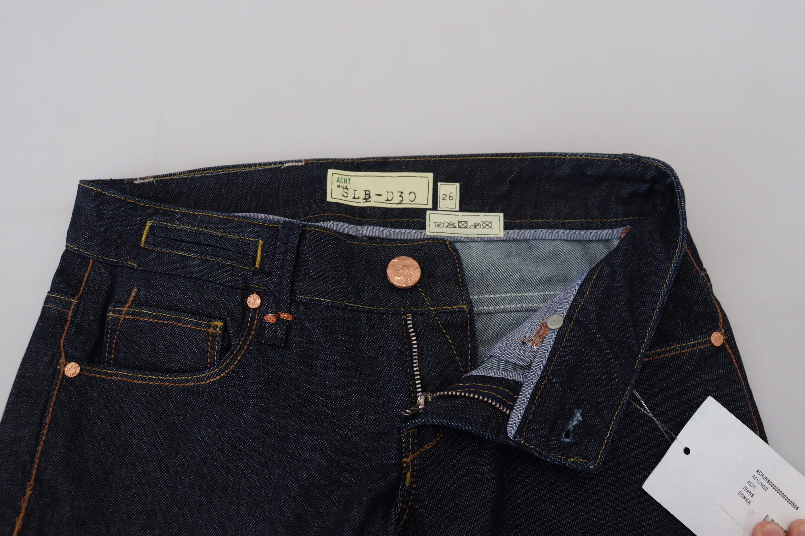 Acht blaue Low-Waist Slim Fit Damen-Jeans aus Baumwolle