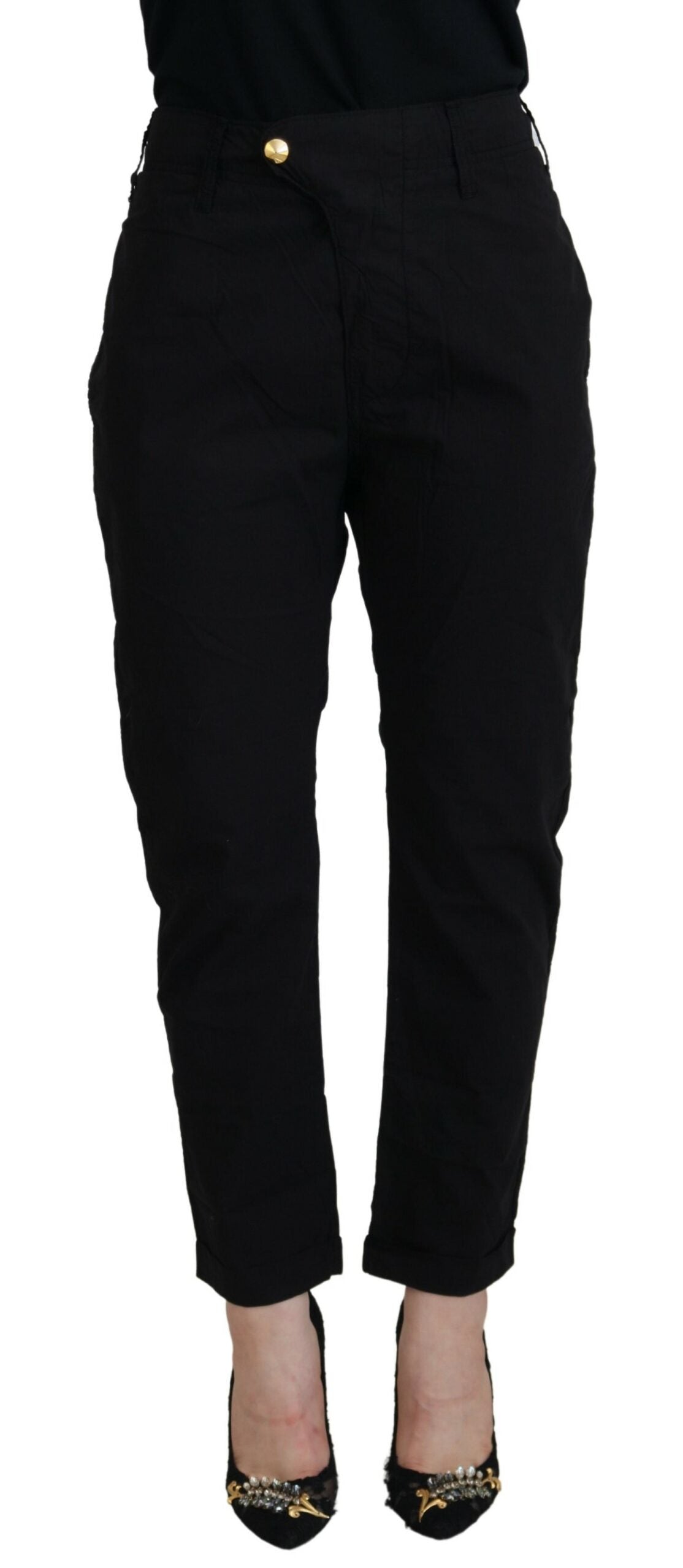 CYCLE Schwarze High-Waist-Baggy-Hose aus Baumwolle für Damen