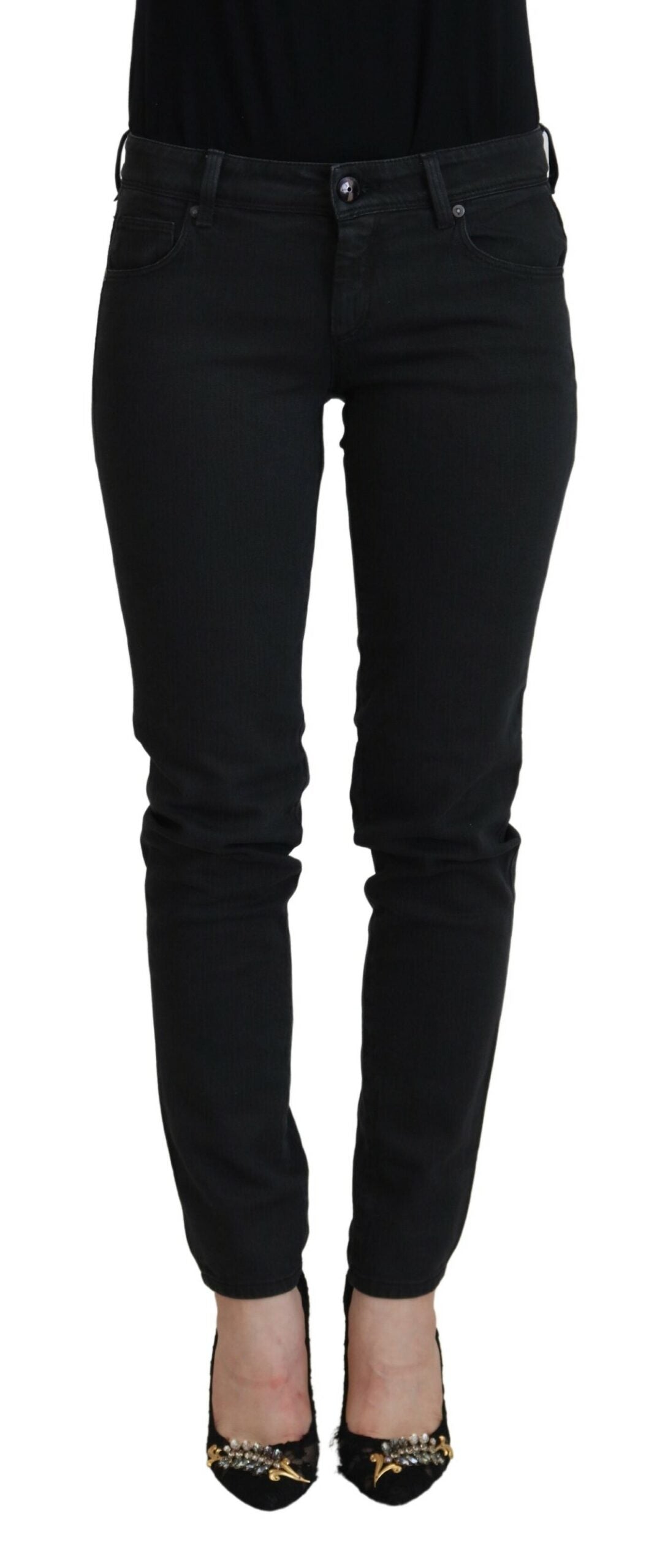Ermanno Scervino Schwarze Baumwoll-Slim-Fit-Damenjeans