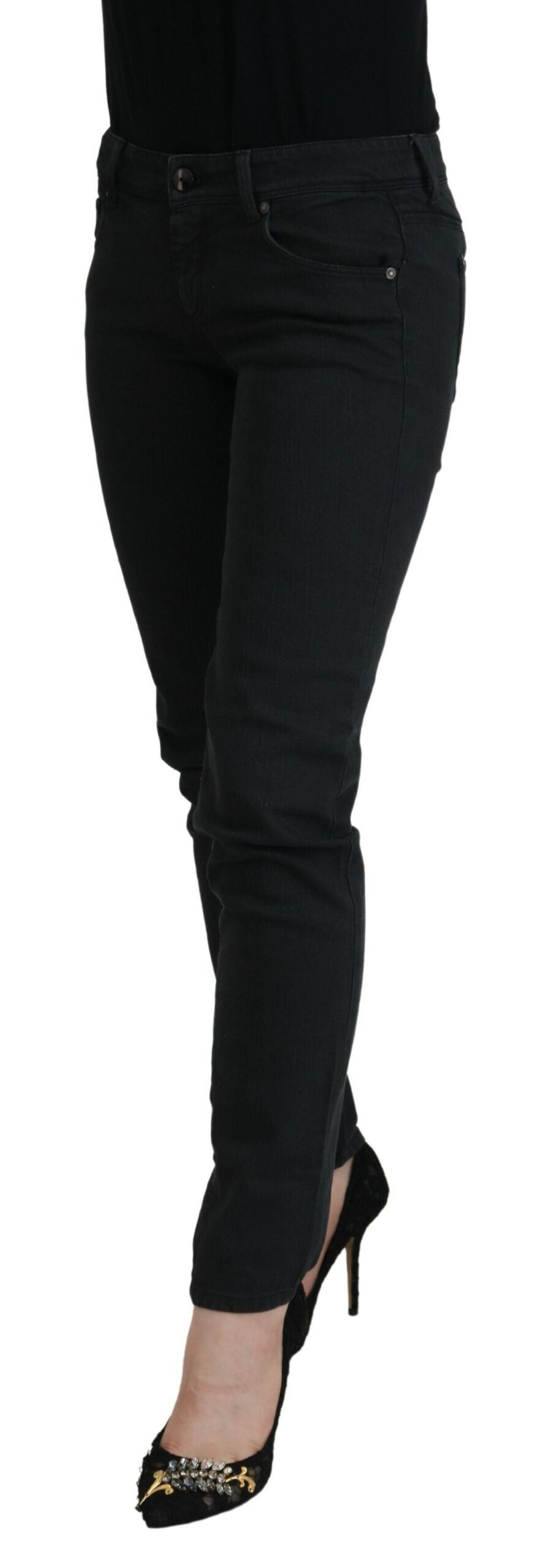 Ermanno Scervino Schwarze Baumwoll-Slim-Fit-Damenjeans