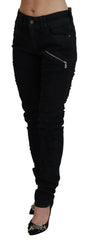John Galliano Schwarze Baumwoll-Mid-Waist Skinny Slim Fit Jeans