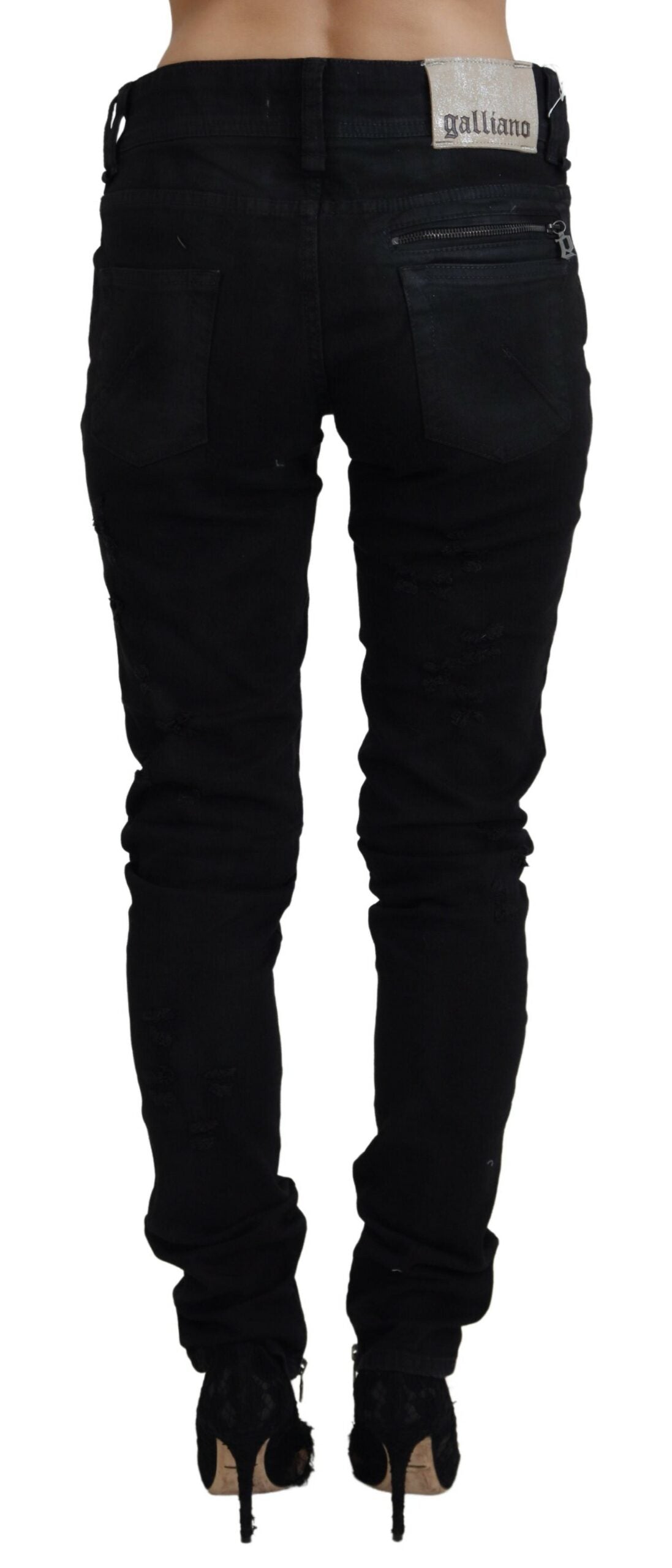 John Galliano Schwarze Baumwoll-Mid-Waist Skinny Slim Fit Jeans