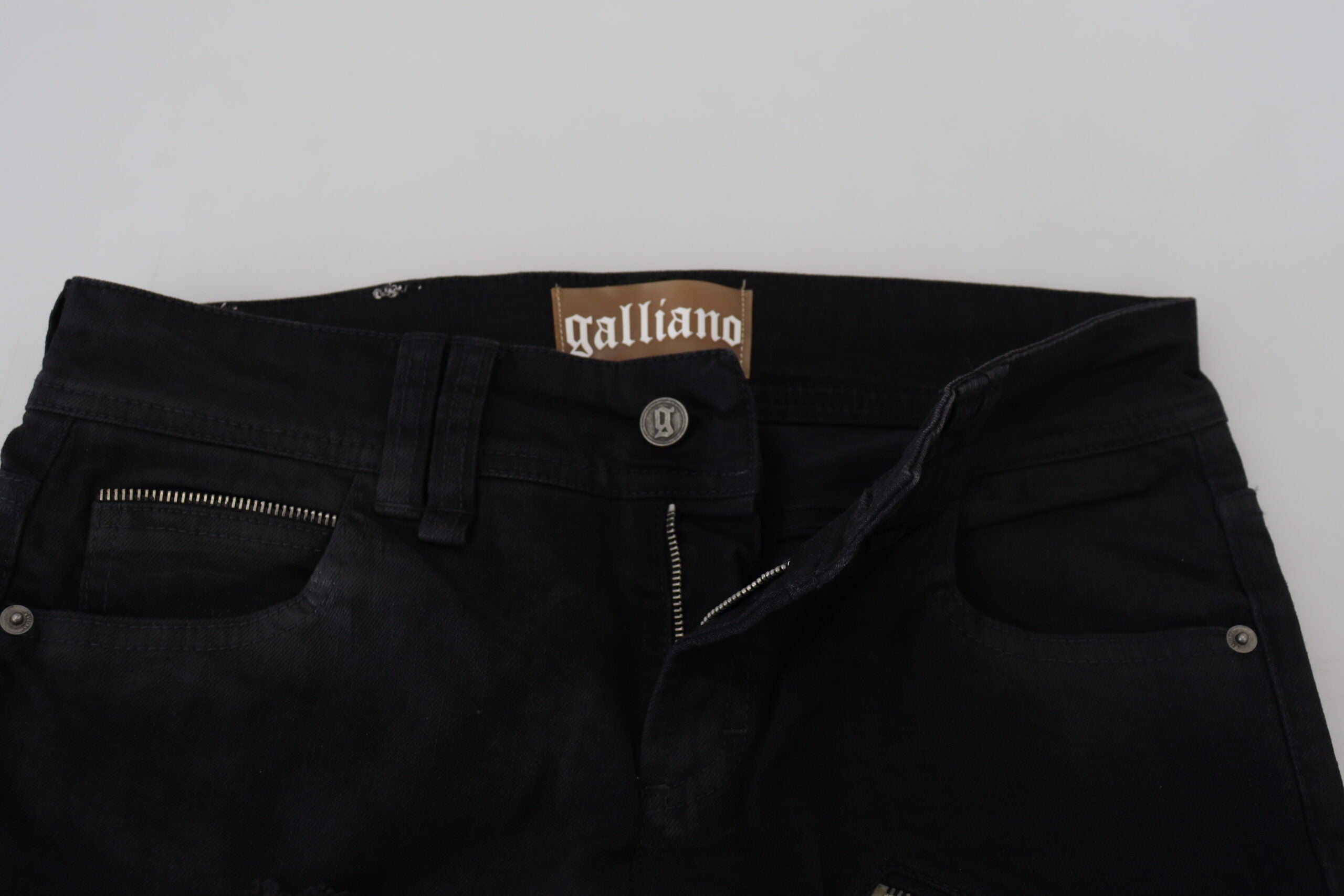 John Galliano Schwarze Baumwoll-Mid-Waist Skinny Slim Fit Jeans