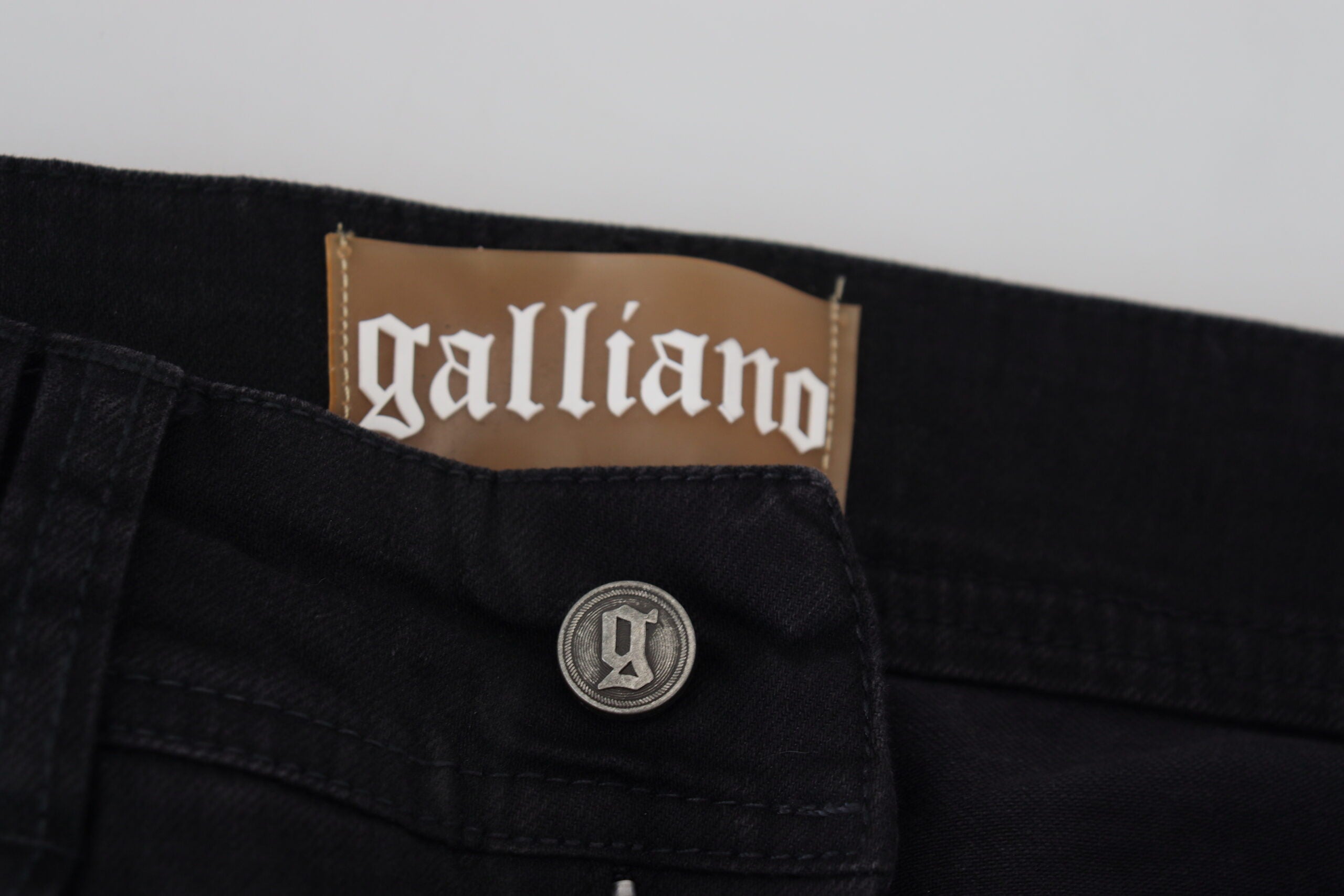 John Galliano Schwarze Baumwoll-Mid-Waist Skinny Slim Fit Jeans