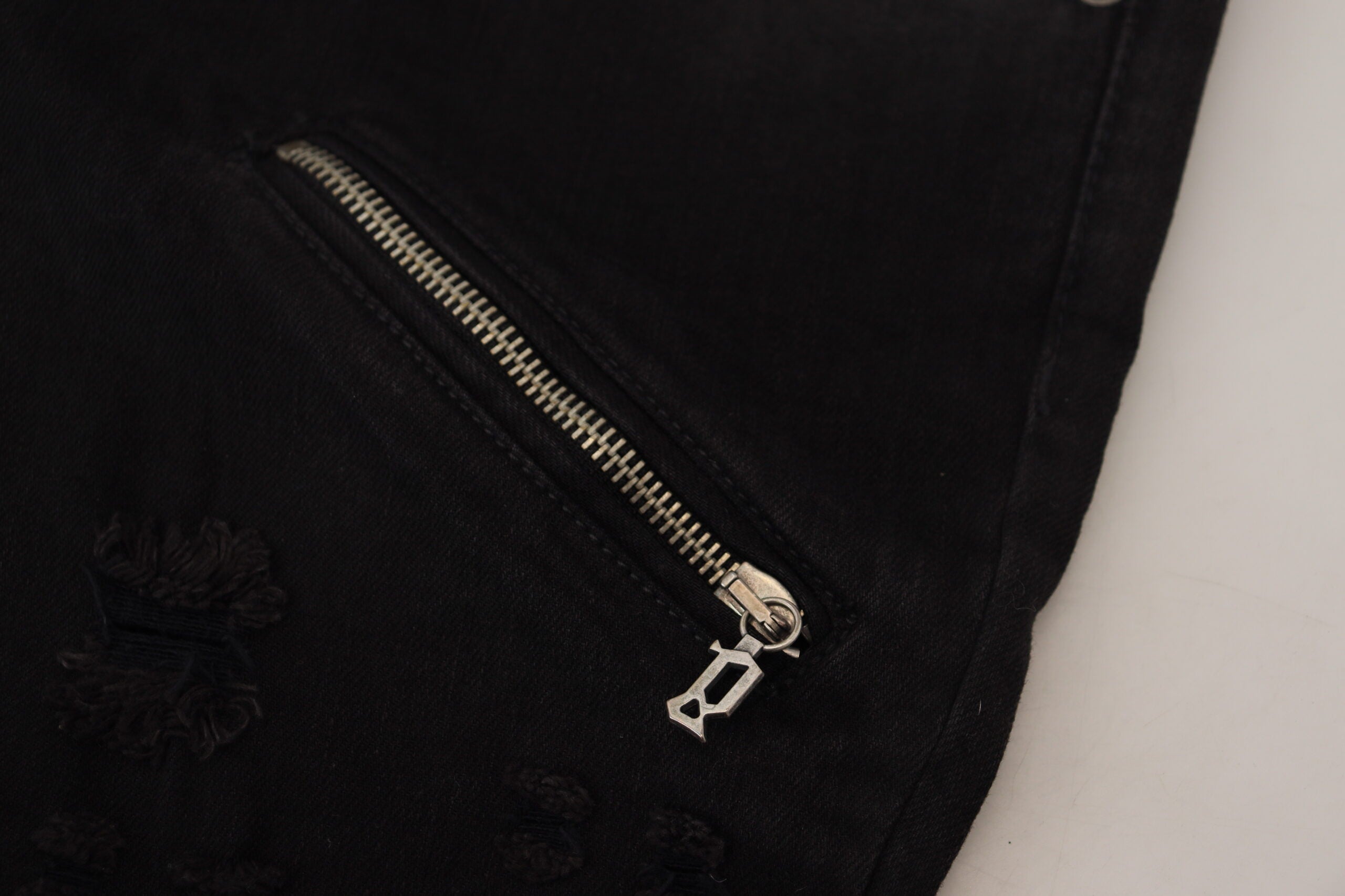 John Galliano Schwarze Baumwoll-Mid-Waist Skinny Slim Fit Jeans