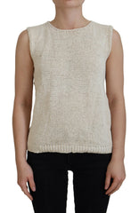 PINK MEMORIES Beige Cotton Blend Sleeveless Round Neck Tank Top