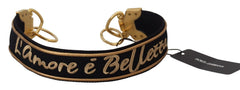 Dolce & Gabbana Schwarzer Schultergurt aus Messing mit Gold-Logo-Print