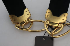 Dolce & Gabbana Schwarzer Schultergurt aus Messing mit Gold-Logo-Print
