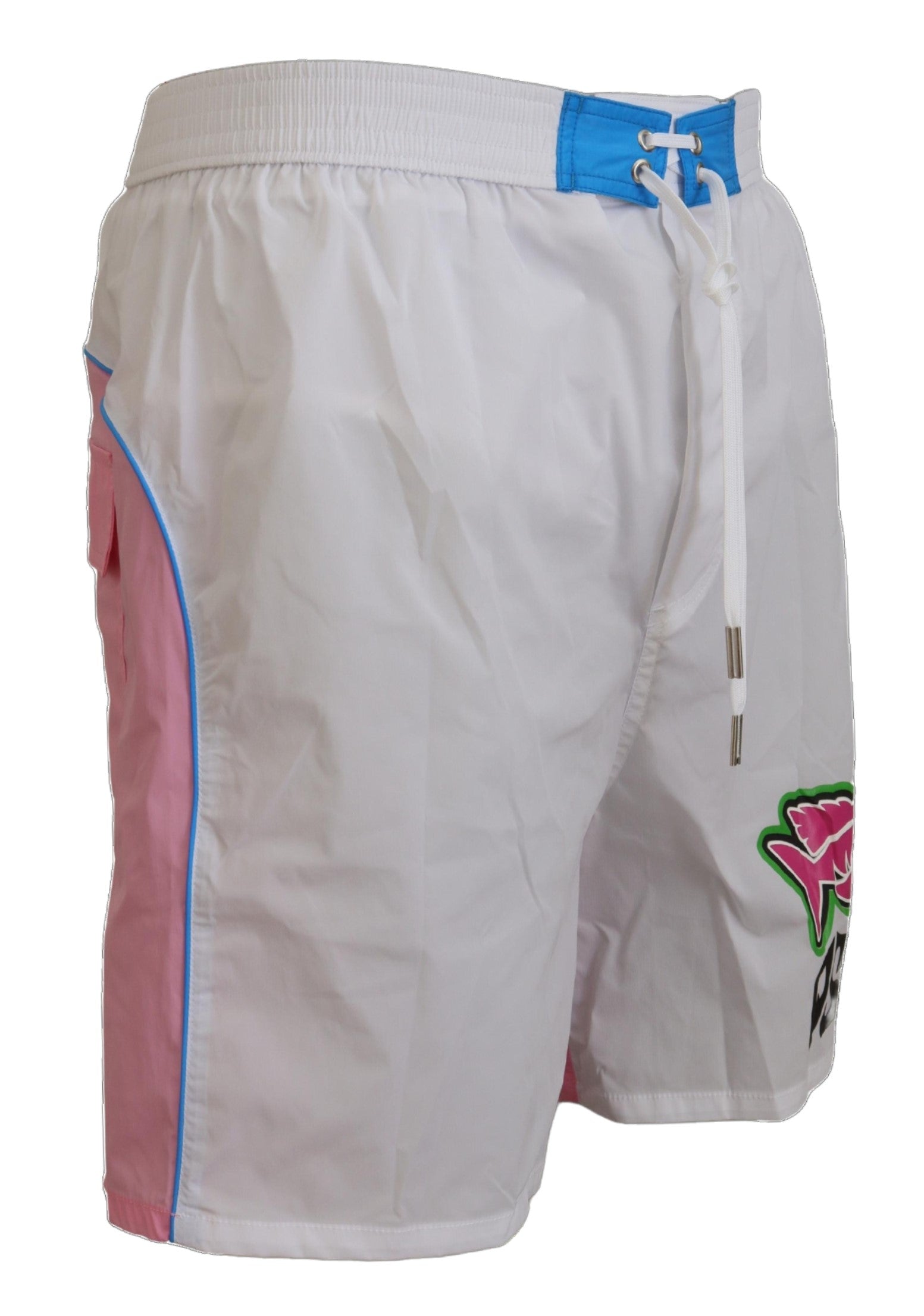 Dsquared² White Pink Logo Print Herren Badeshorts Bademode
