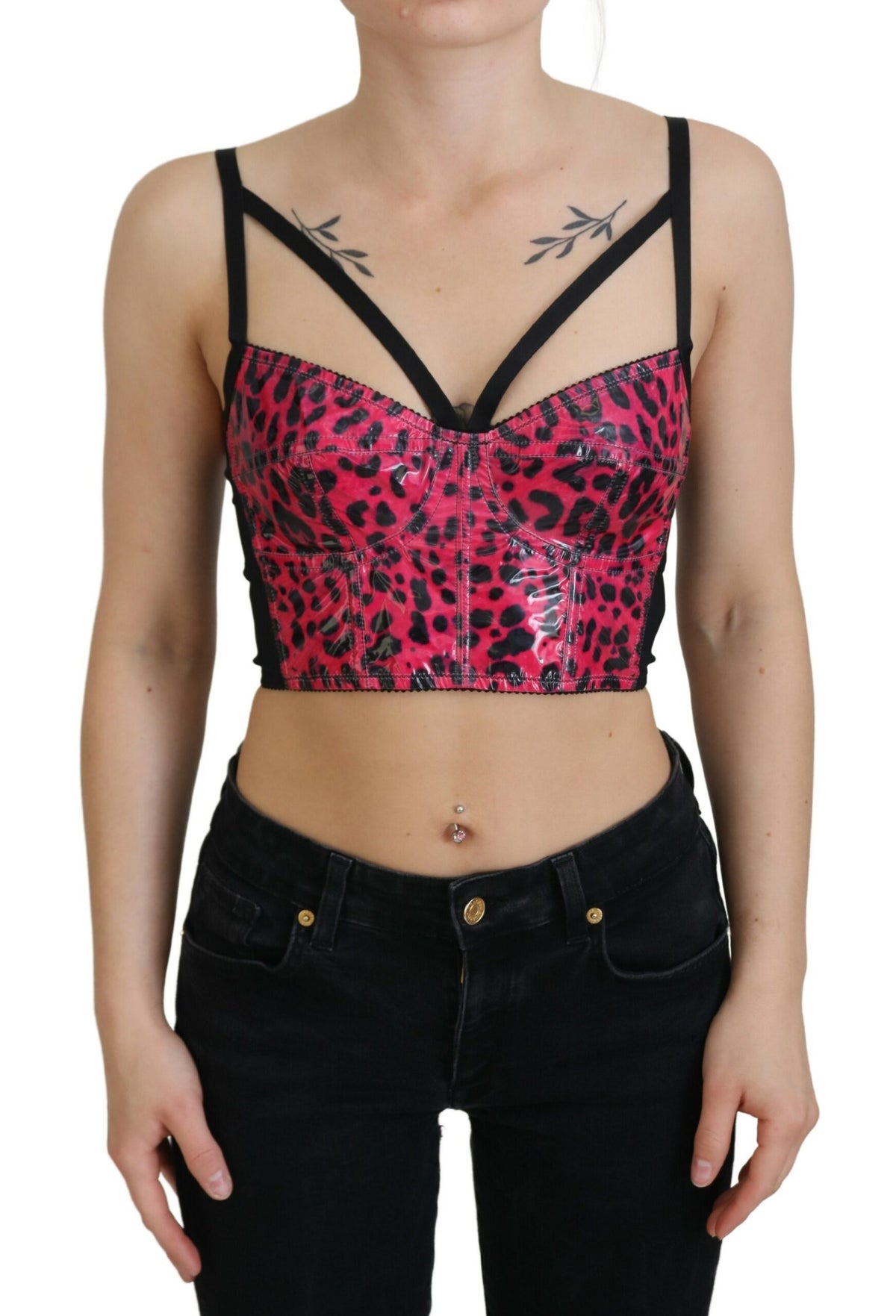 Dolce & Gabbana Rosa bauchfreies Korsett-Oberteil mit Leopardenmuster