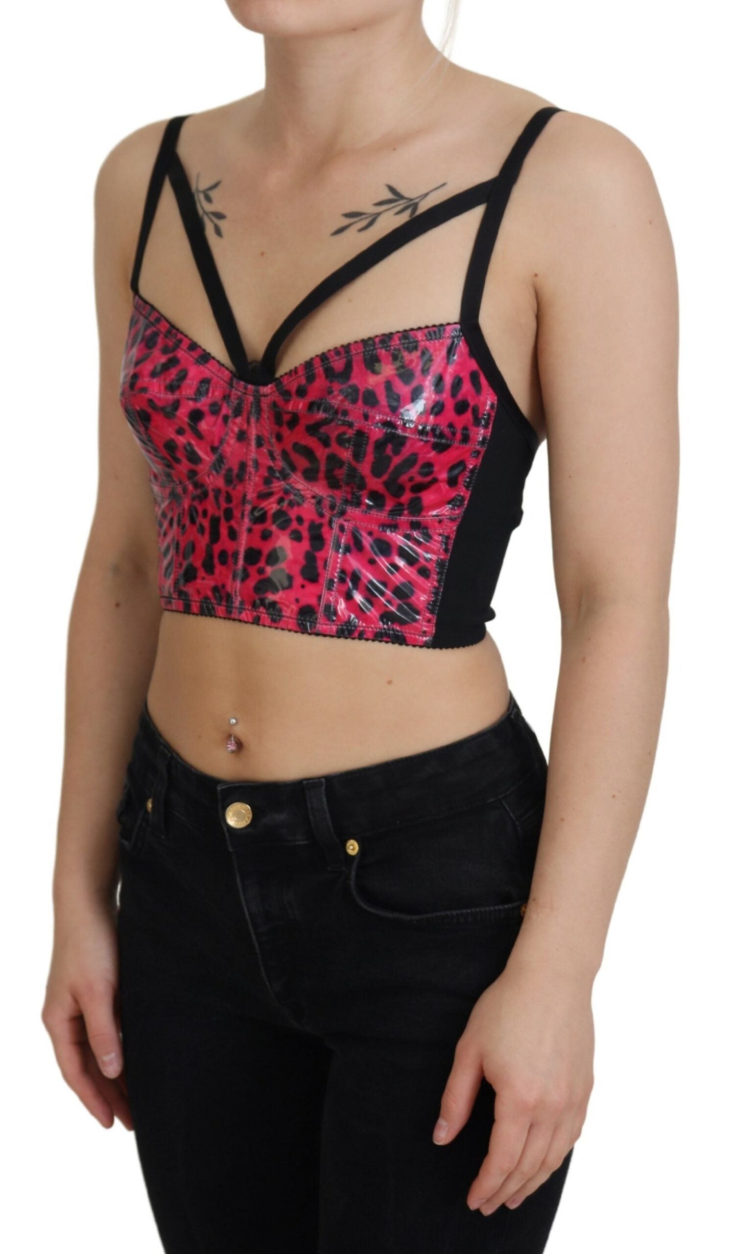 Dolce & Gabbana Rosa bauchfreies Korsett-Oberteil mit Leopardenmuster