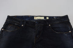 Acht blaue tief sitzende schmale Damen-Jeans aus Denim