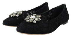 Dolce & Gabbana Zwarte Taormina Kanten Kristallen Platte Schoenen