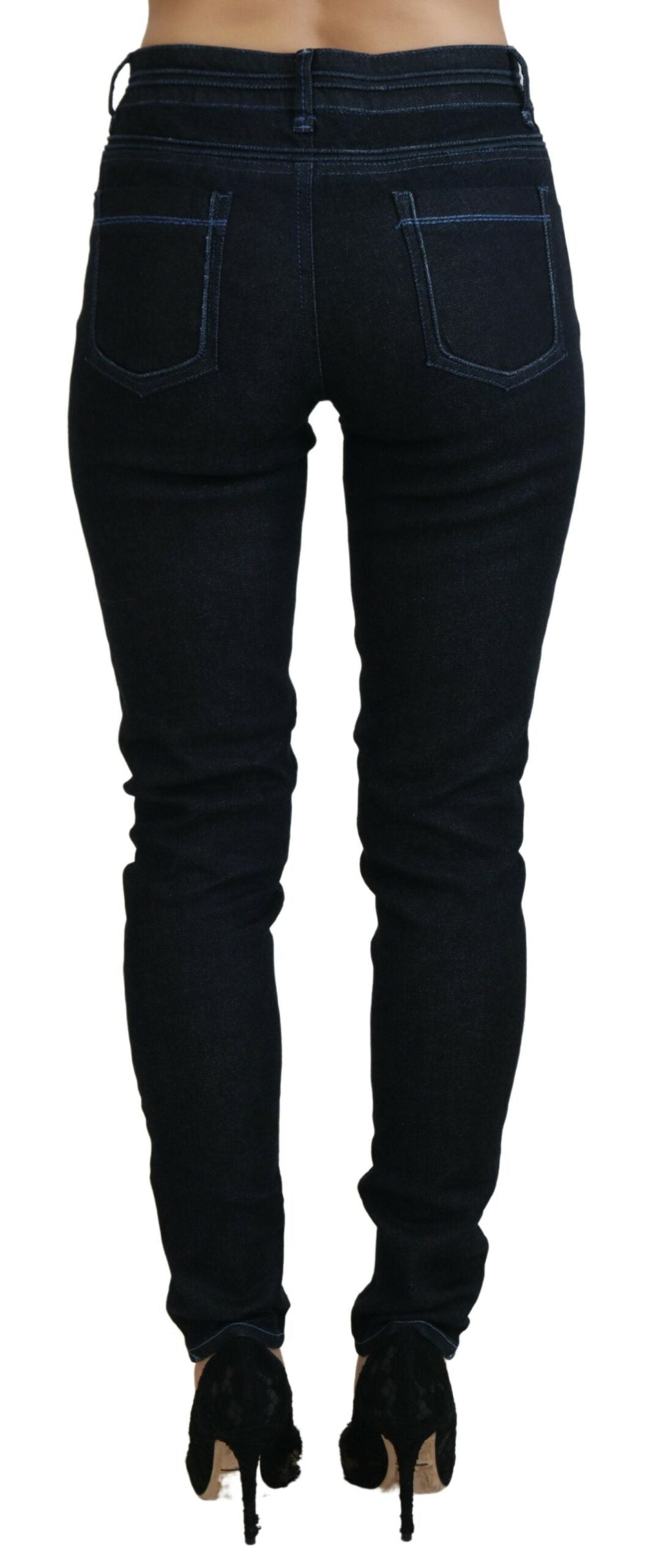 Acht dunkelblaue Low Waist Slim Fit Damen-Jeans