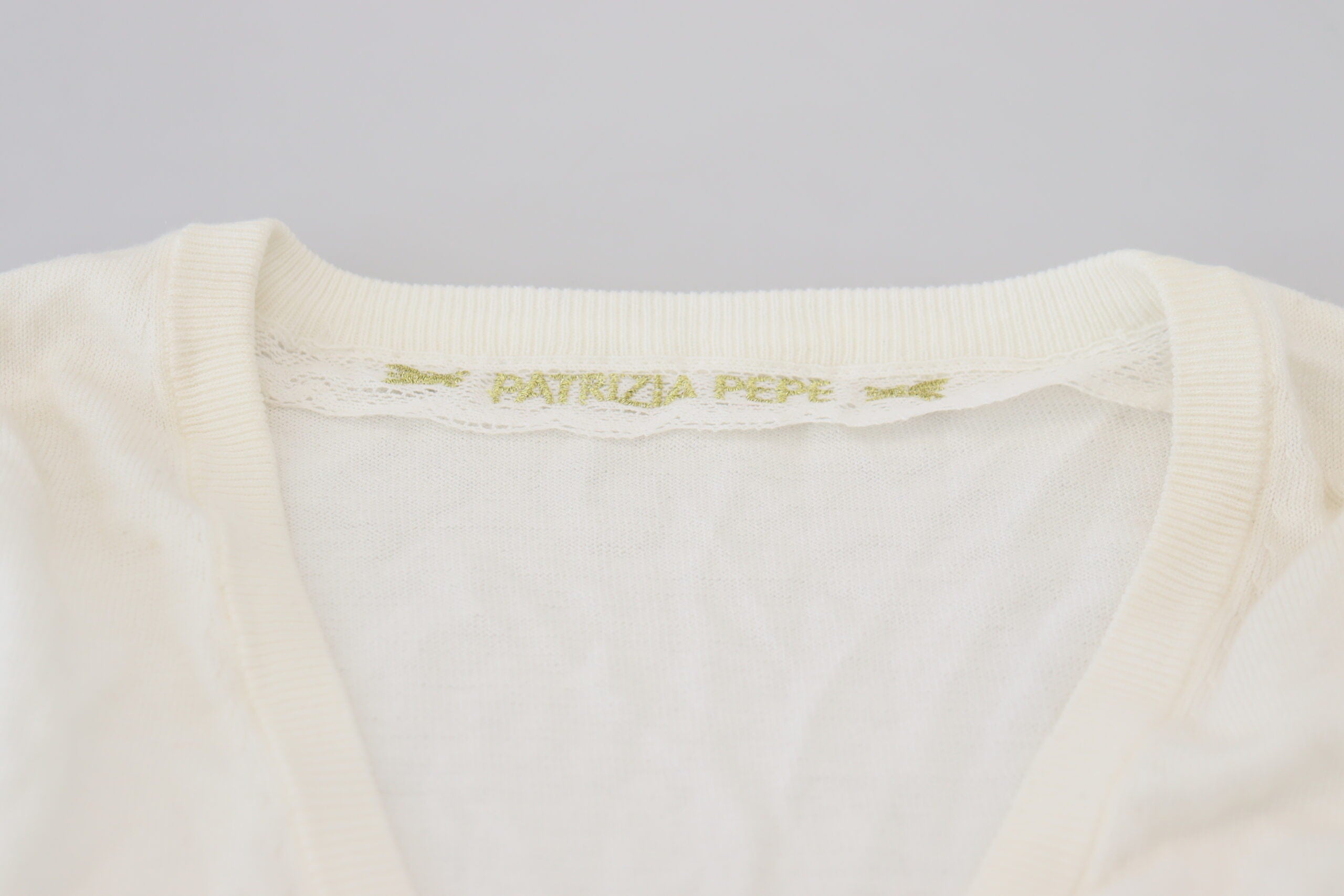 Patrizia Pepe Elfenbeinfarbene V-Ausschnitt Langarm Damen Bluse Top