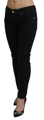 Acht schwarze Low Waist Slim Fit Jeans aus Baumwoll-Denim