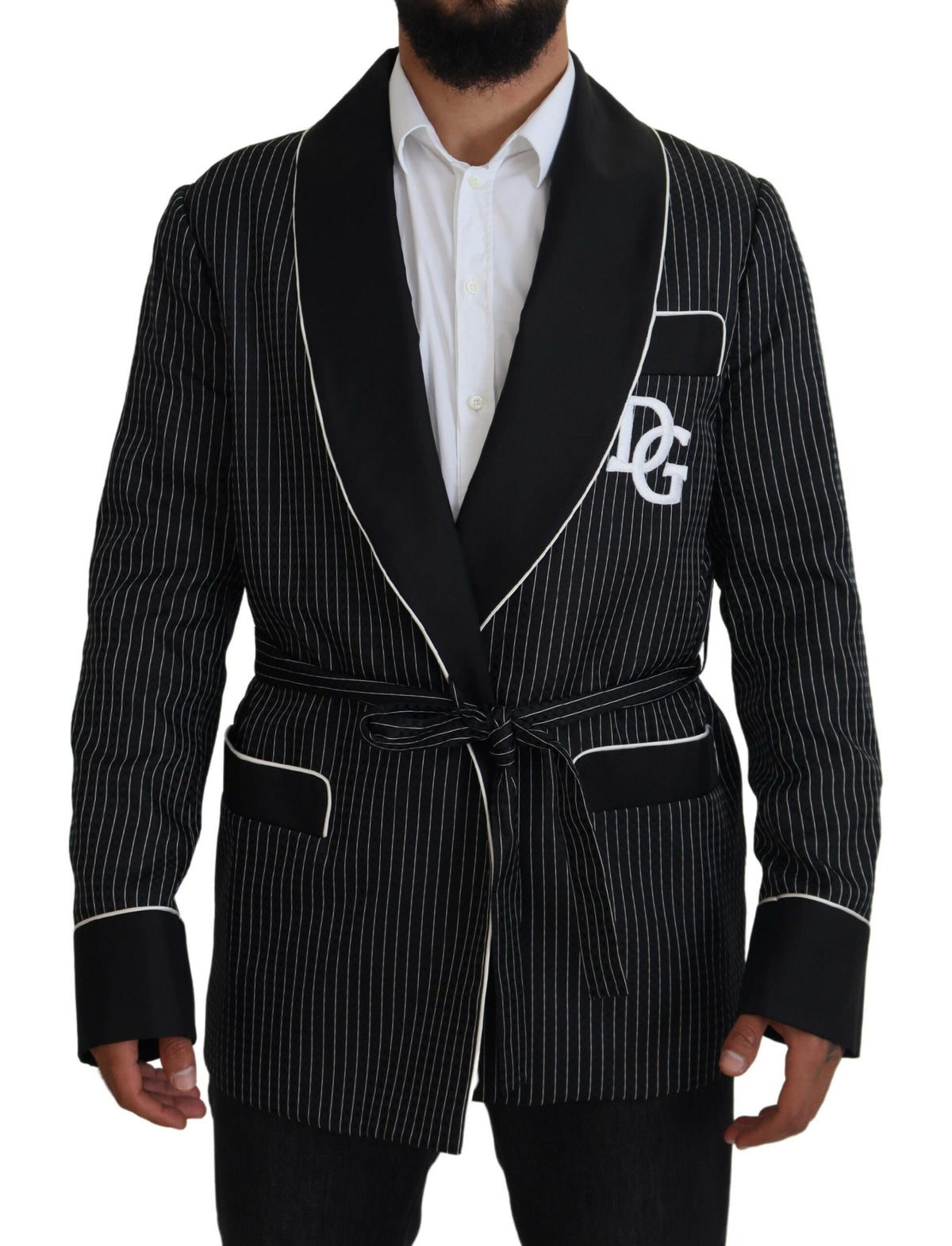 Dolce & Gabbana Schwarze Robe Gestreifte DG Patch Jacke Herren Blazer