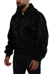 Dolce & Gabbana Zwarte Nylon Bomberjack Met Capuchon En Ritssluiting