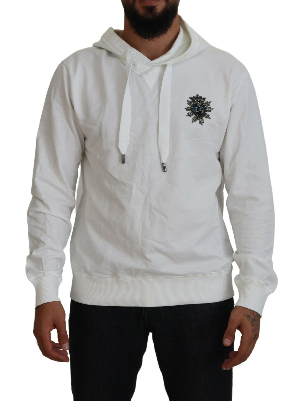 Dolce & Gabbana Weißes Baumwoll-Kapuzenpullover mit Logo