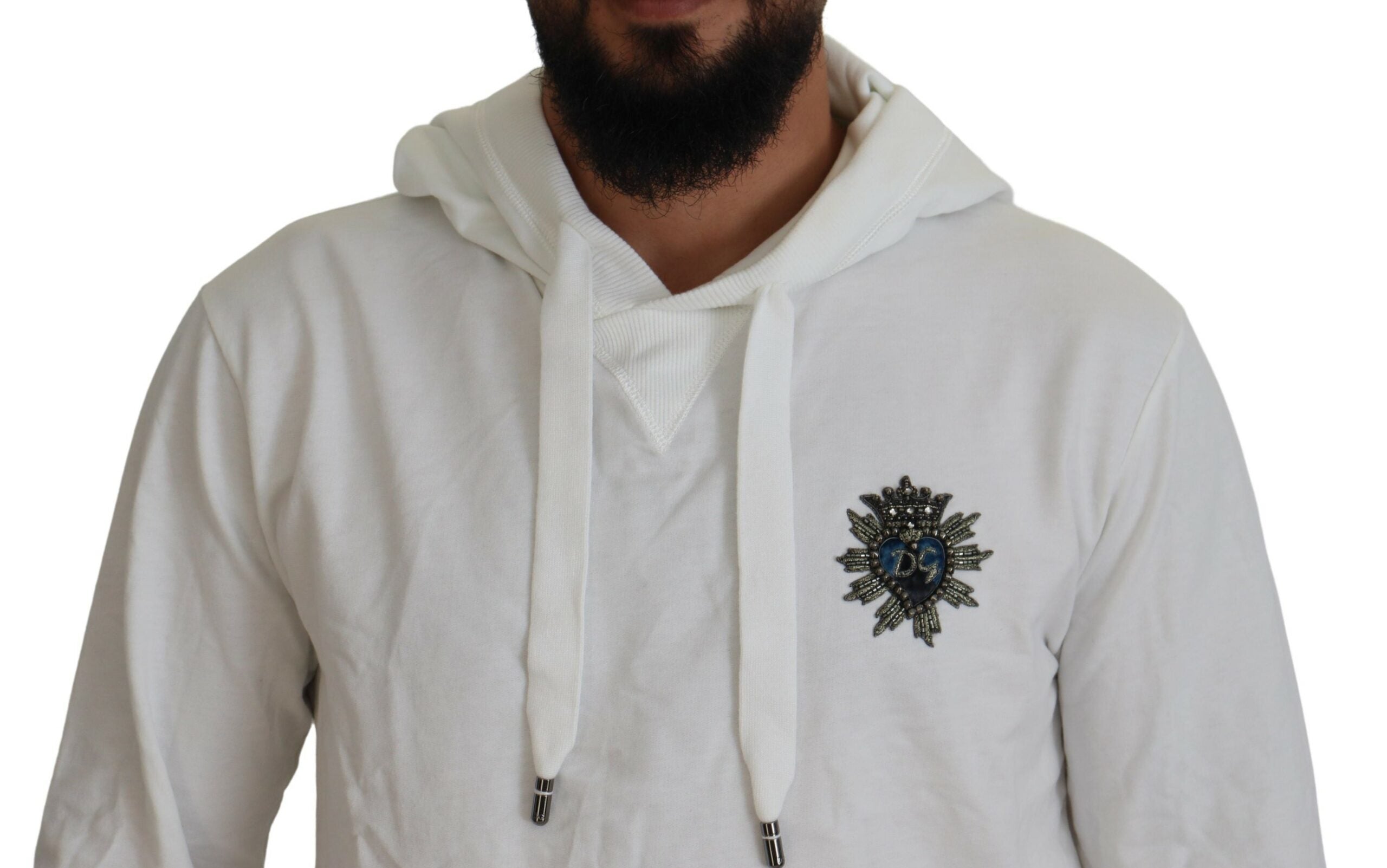 Dolce & Gabbana Weißes Baumwoll-Kapuzenpullover mit Logo
