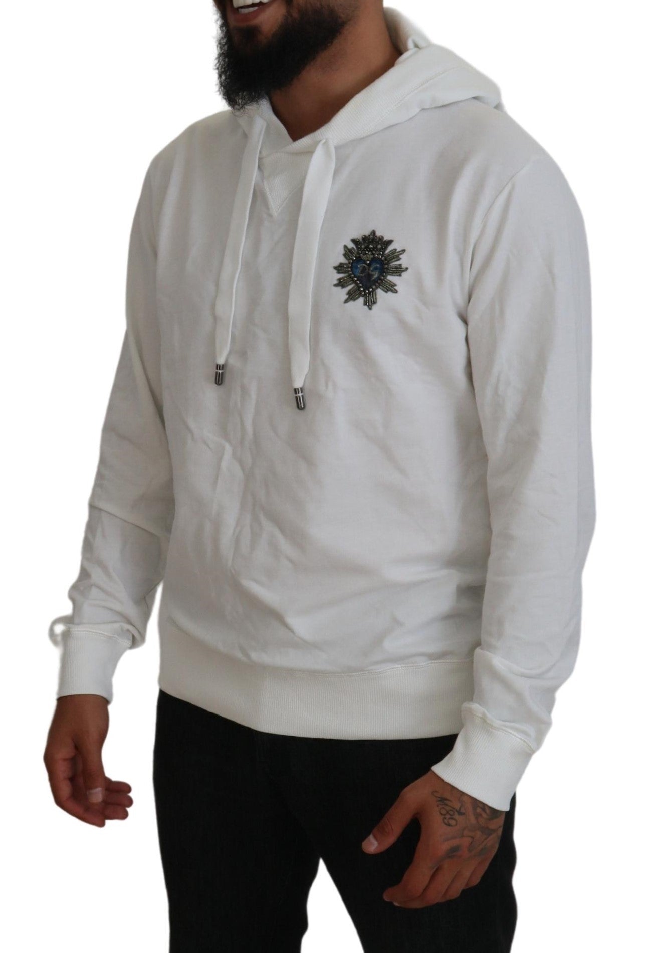 Dolce & Gabbana Weißes Baumwoll-Kapuzenpullover mit Logo