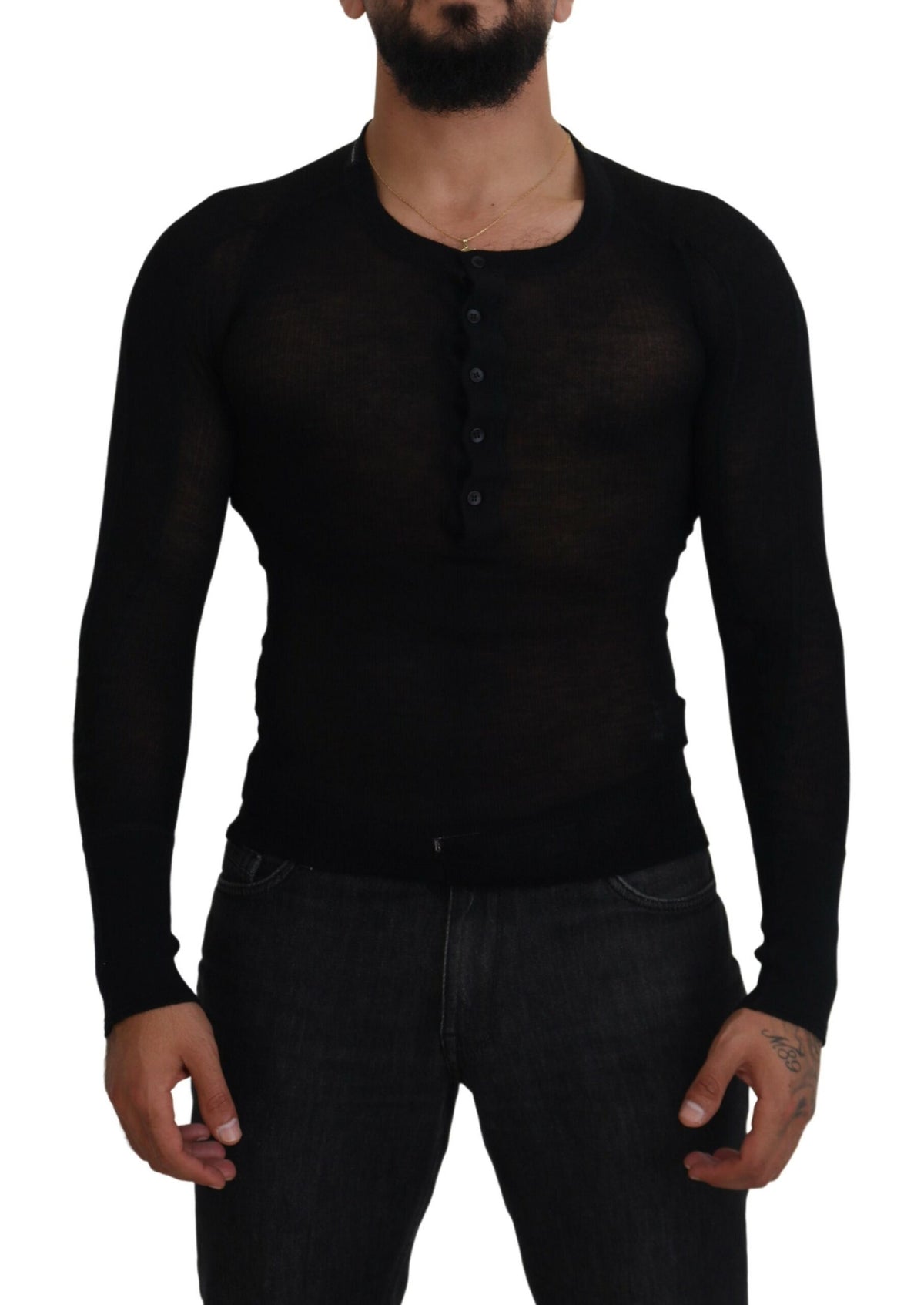 Dolce & Gabbana Schwarzer Kaschmir-Pullover mit Knöpfen
