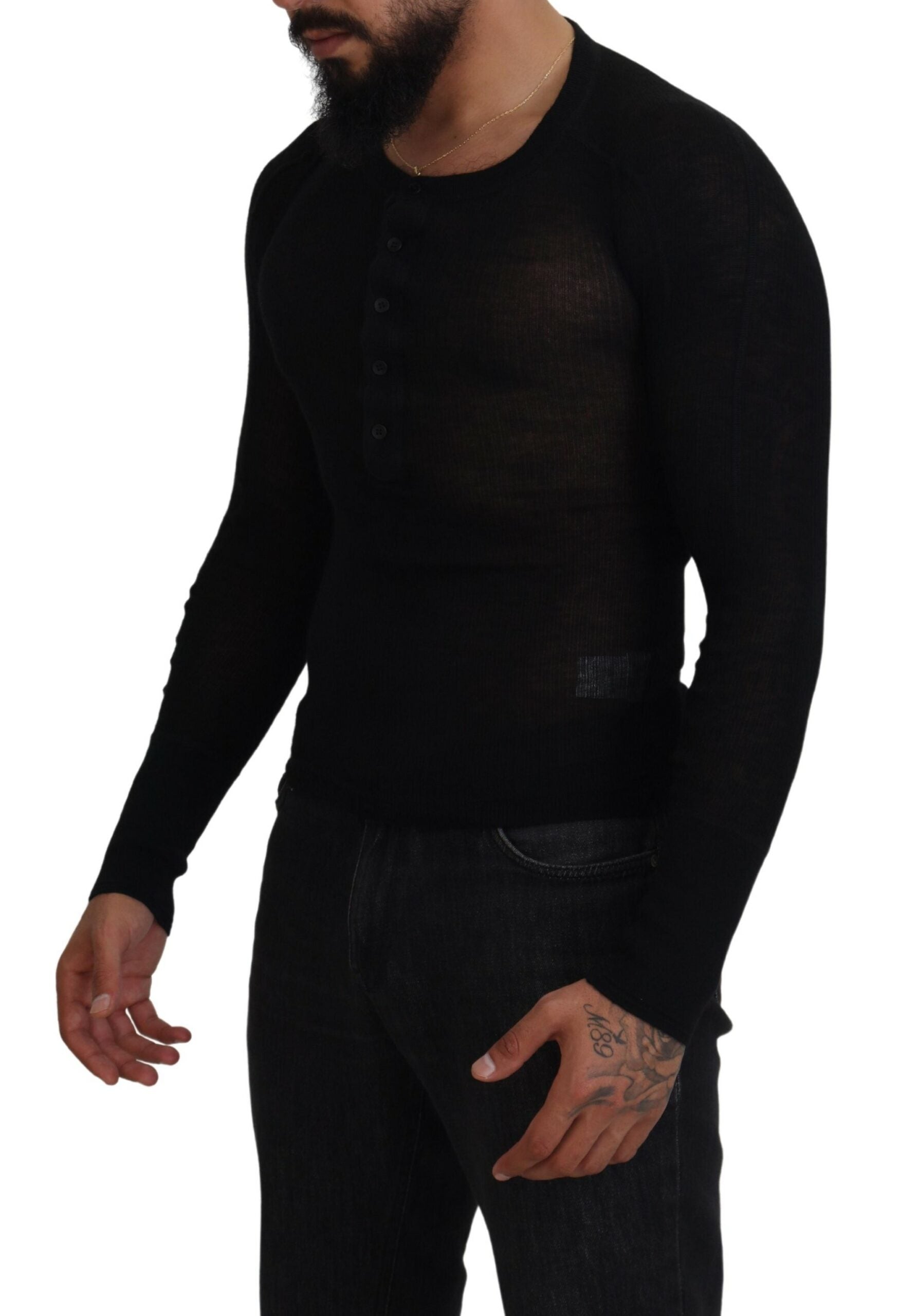 Dolce & Gabbana Schwarzer Kaschmir-Pullover mit Knöpfen