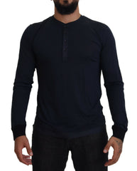 Dolce & Gabbana Blauwe Katoenen Trui Met Ronde Hals En Knoopsluiting