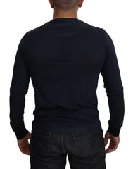 Dolce & Gabbana Blauwe Katoenen Trui Met Ronde Hals En Knoopsluiting