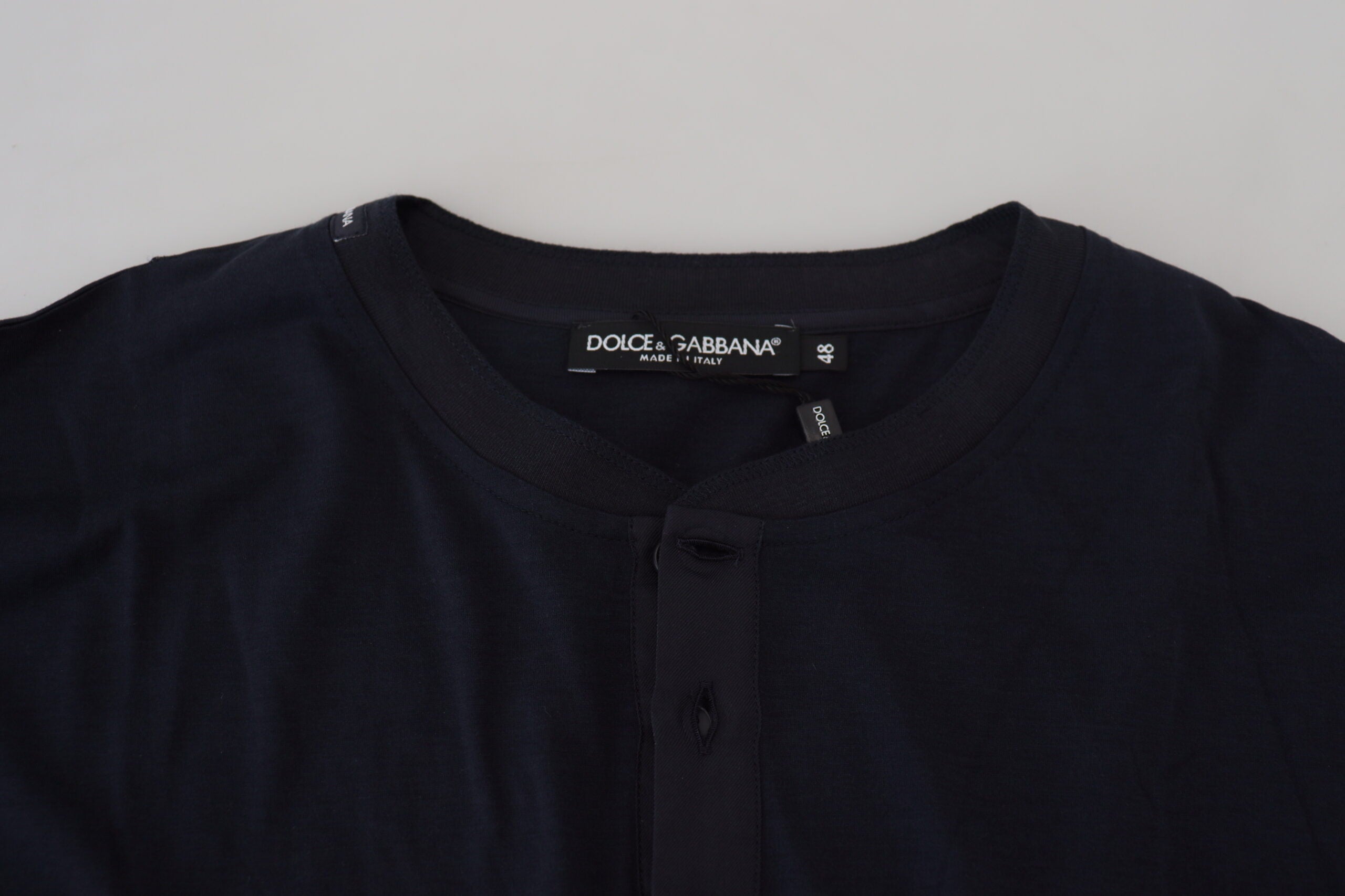 Dolce & Gabbana Blauwe Katoenen Trui Met Ronde Hals En Knoopsluiting
