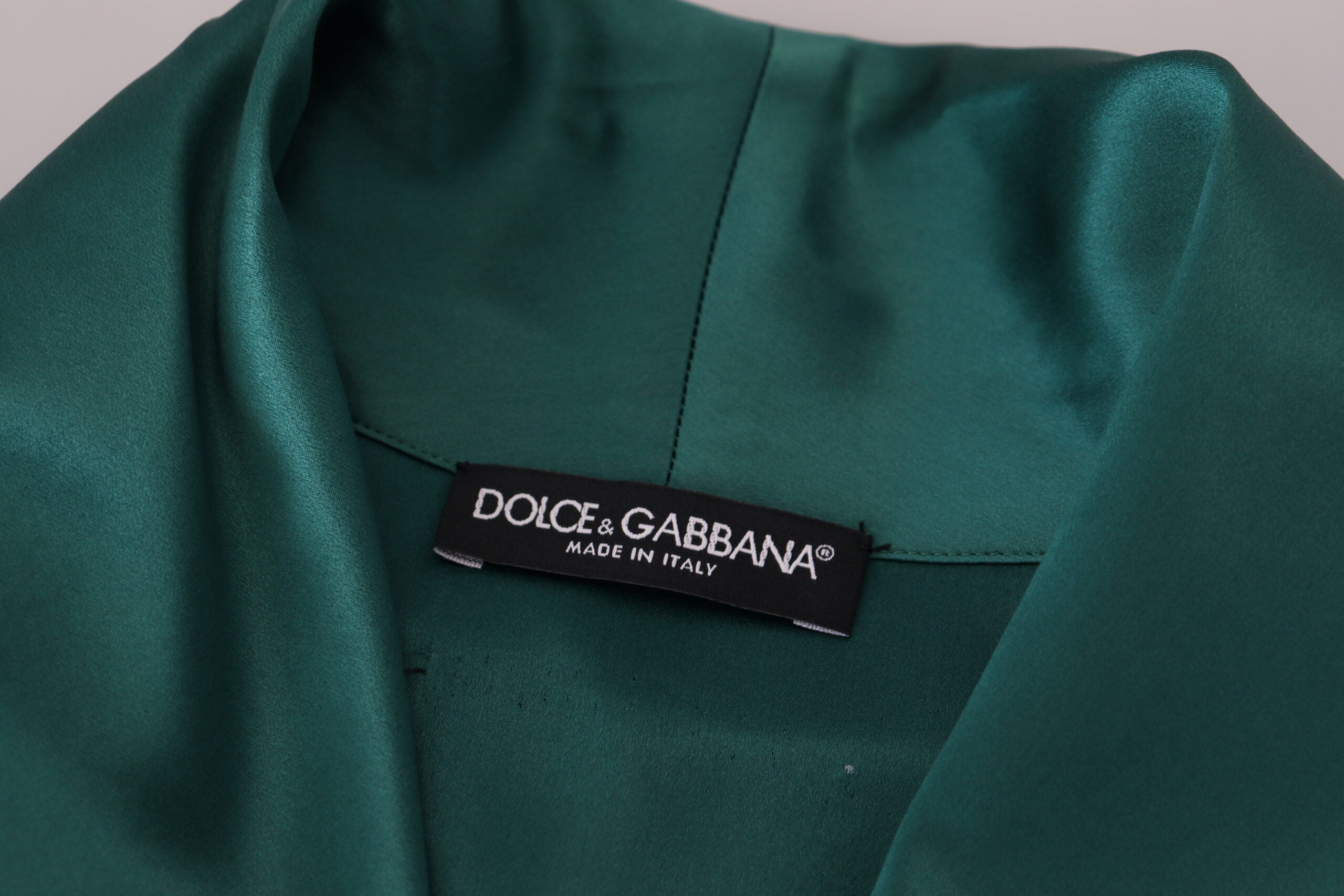 Dolce & Gabbana Grüner Morgenmantel aus Seide mit Bindegürtel