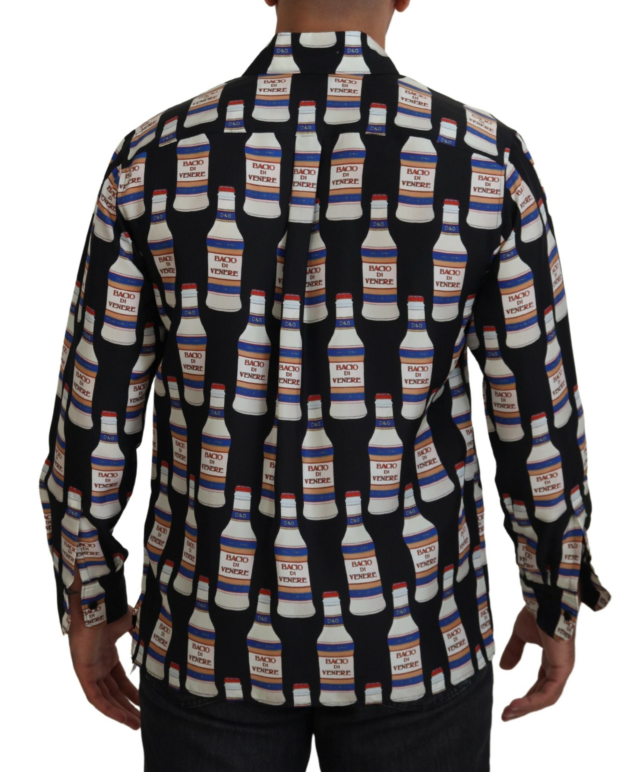 Dolce & Gabbana Schwarzes Seidenhemd mit Aufdruck und Kragen für Herren