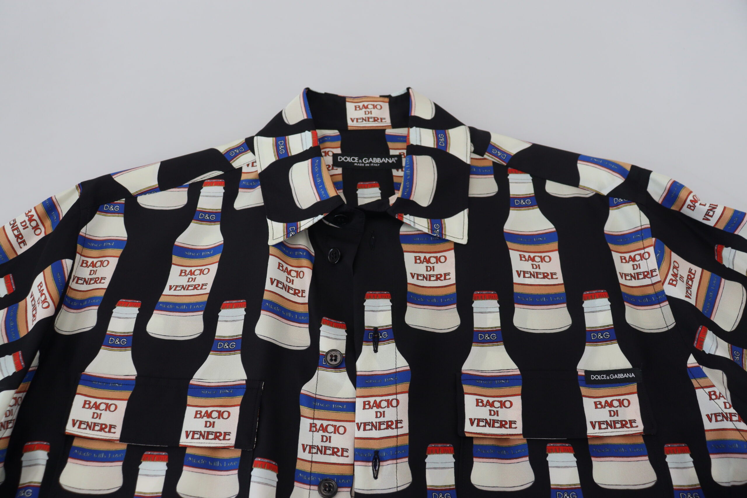 Dolce & Gabbana Schwarzes Seidenhemd mit Aufdruck und Kragen für Herren