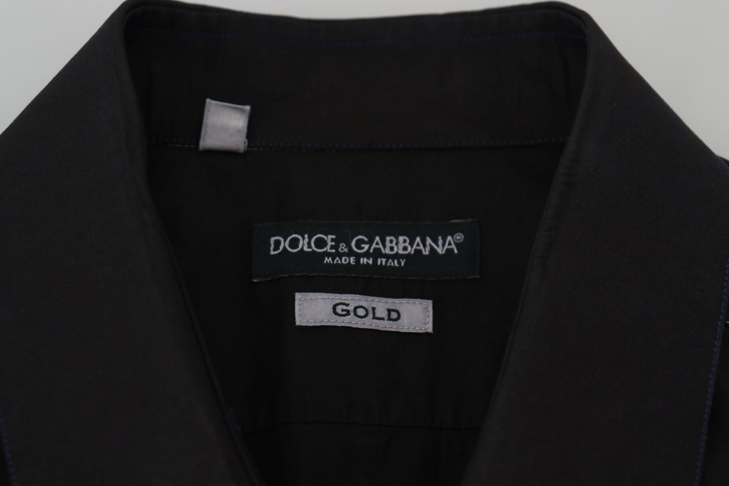 Dolce & Gabbana Schwarzes Baumwoll-Langarmhemd mit Kragen GOLD