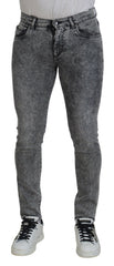 Dolce & Gabbana Grijs Gewassen Katoenen Slim Fit Heren Spijkerbroek