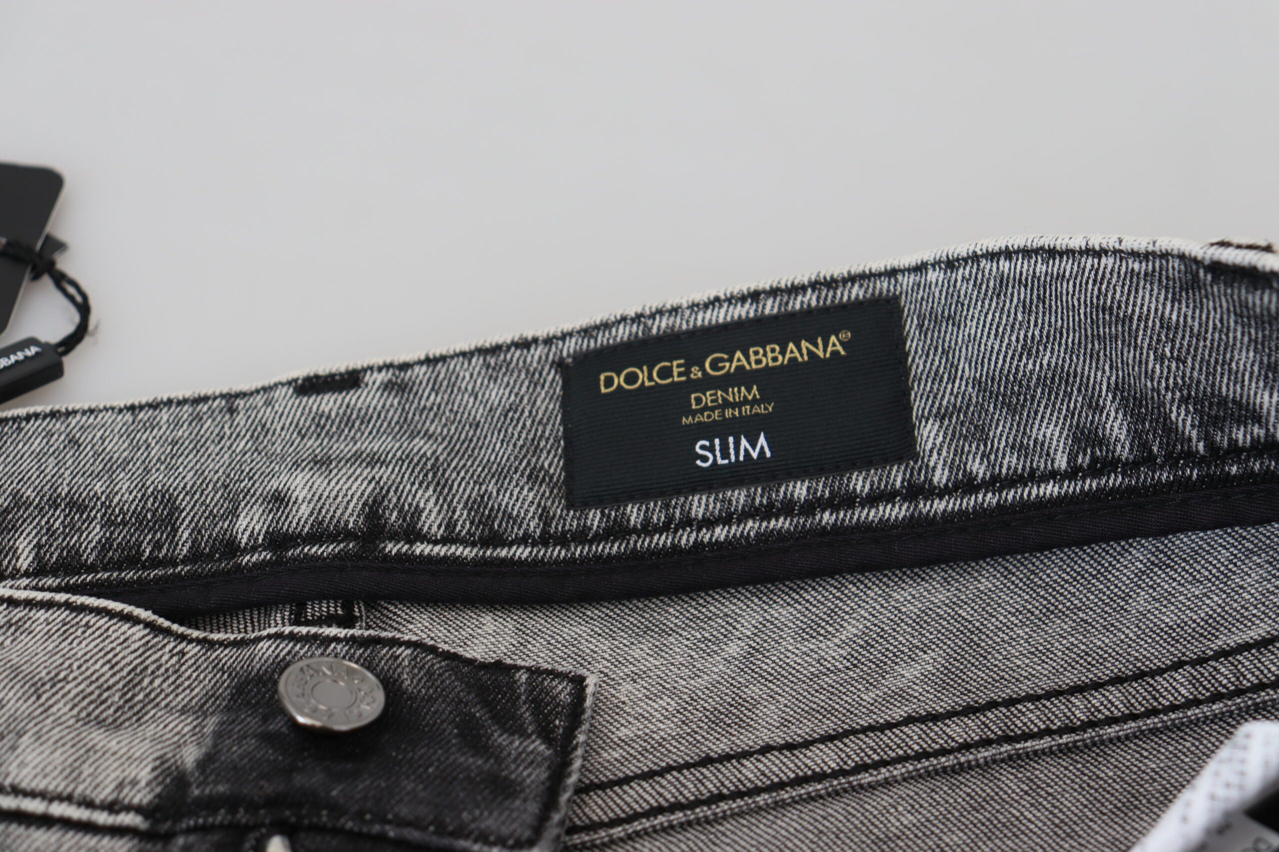 Dolce & Gabbana Grijs Gewassen Katoenen Slim Fit Heren Spijkerbroek
