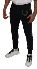Dolce & Gabbana Schwarze Jogginghose aus Wolle mit Hufeisenmotiv