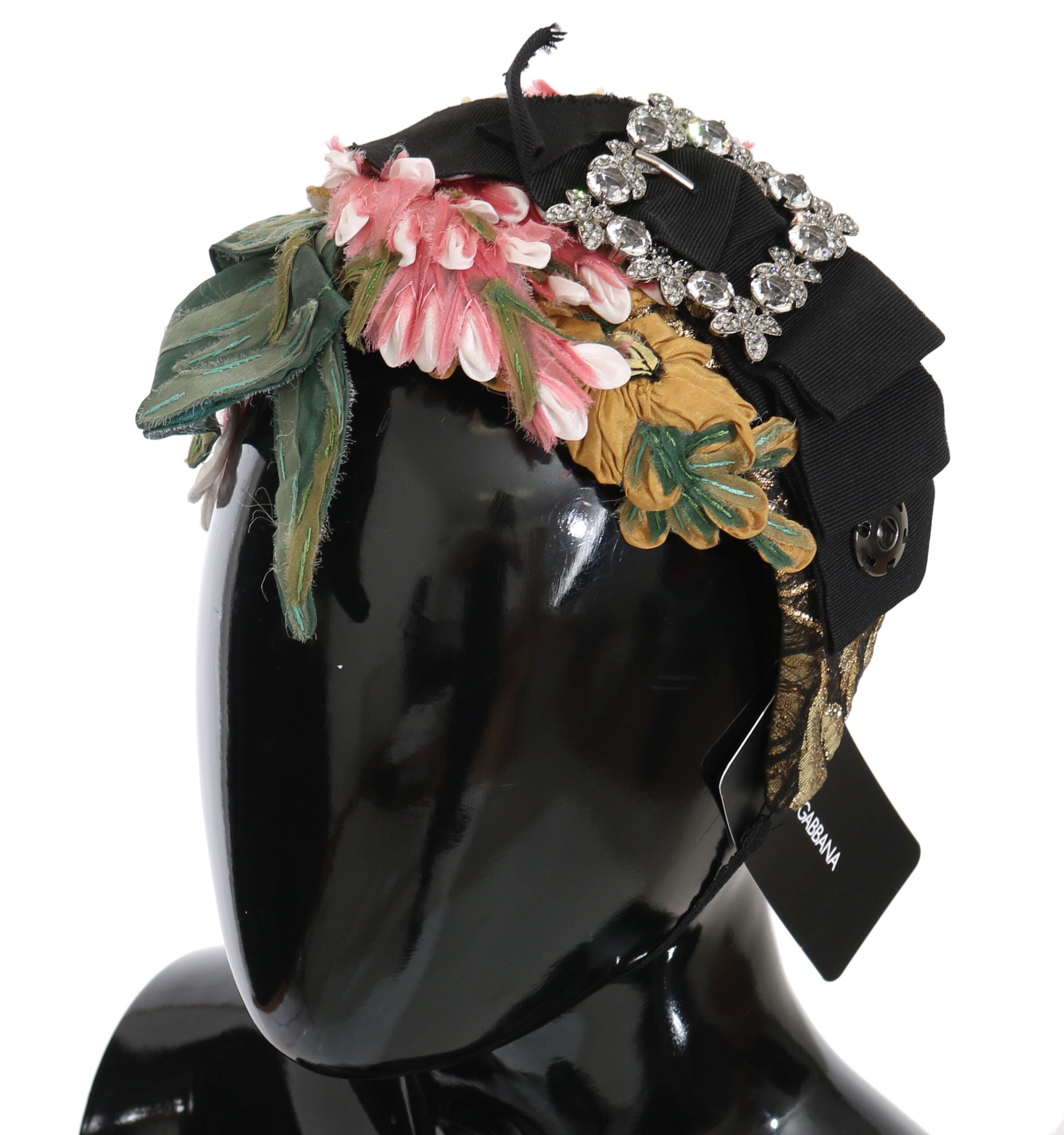 Dolce & Gabbana Mehrfarbiges Blumen-Tiara mit Kristallen und Schleife Diadem Stirnband