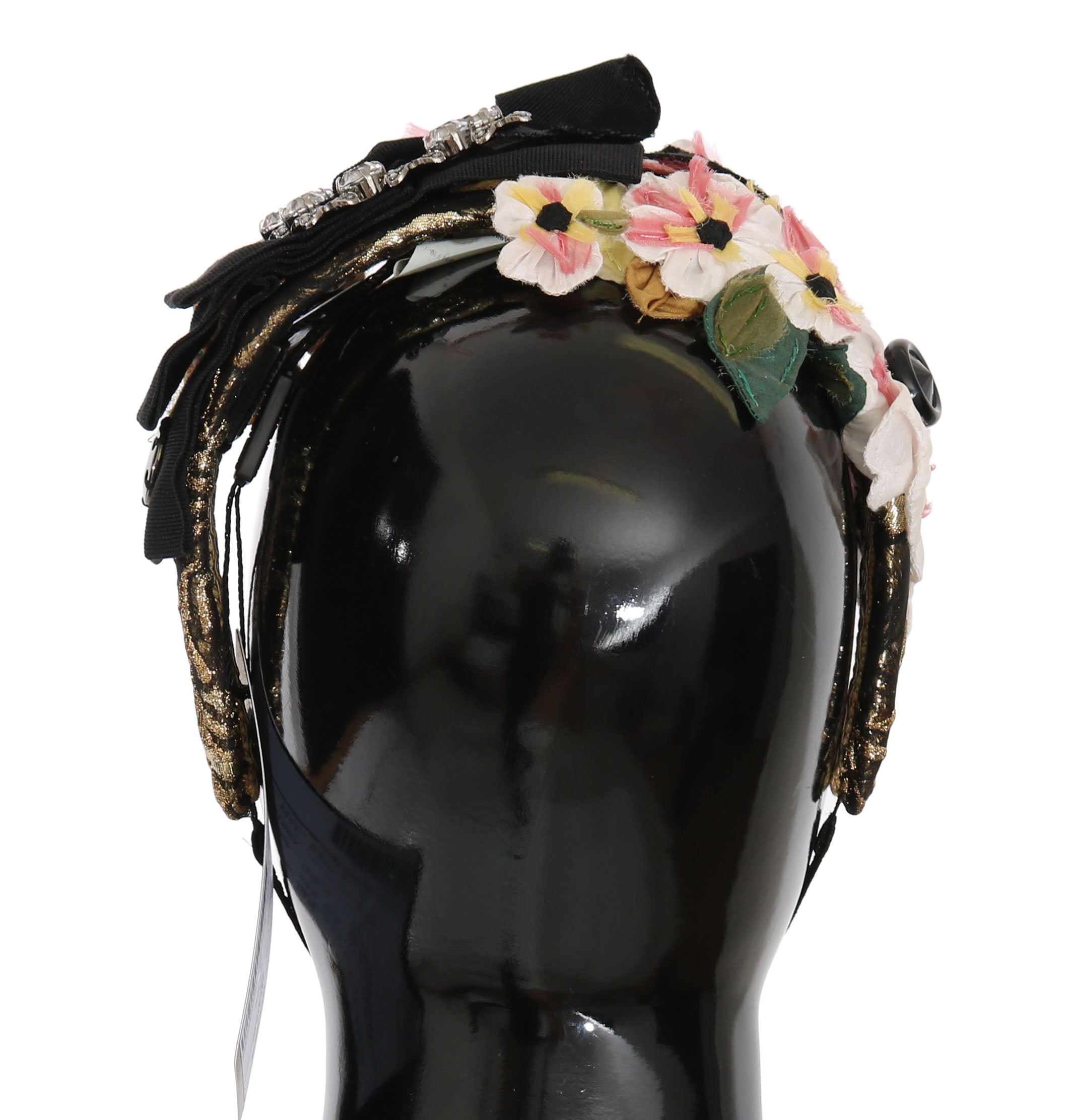 Dolce & Gabbana Mehrfarbiges Blumen-Tiara mit Kristallen und Schleife Diadem Stirnband