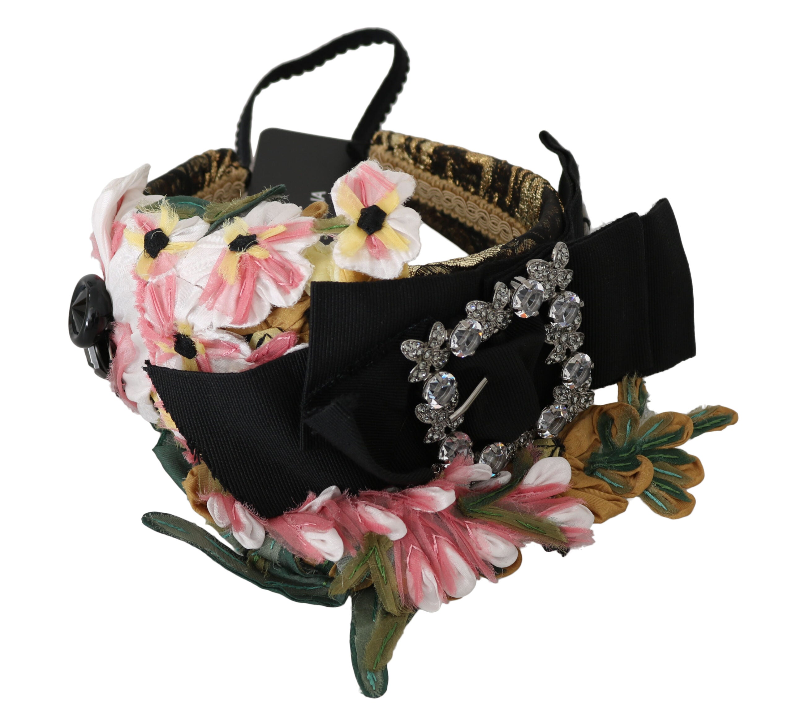 Dolce & Gabbana Mehrfarbiges Blumen-Tiara mit Kristallen und Schleife Diadem Stirnband