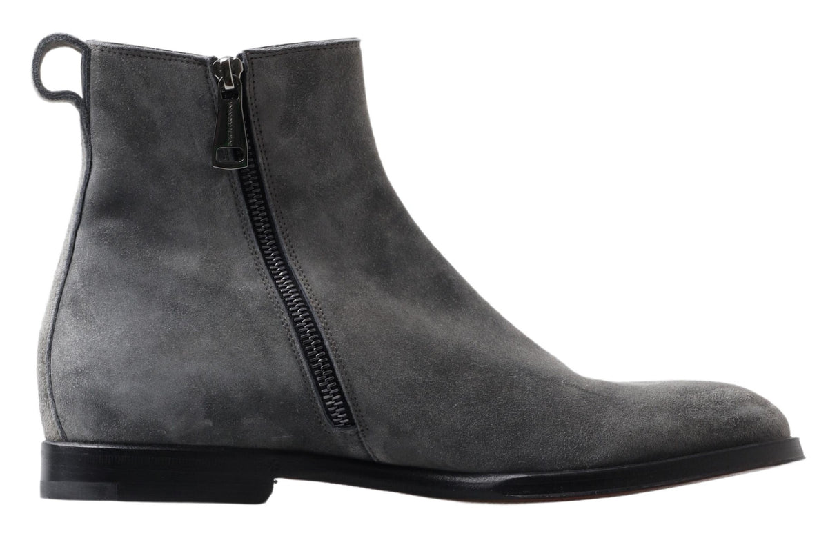 Dolce & Gabbana Graue Leder Herren Stiefeletten Schuhe