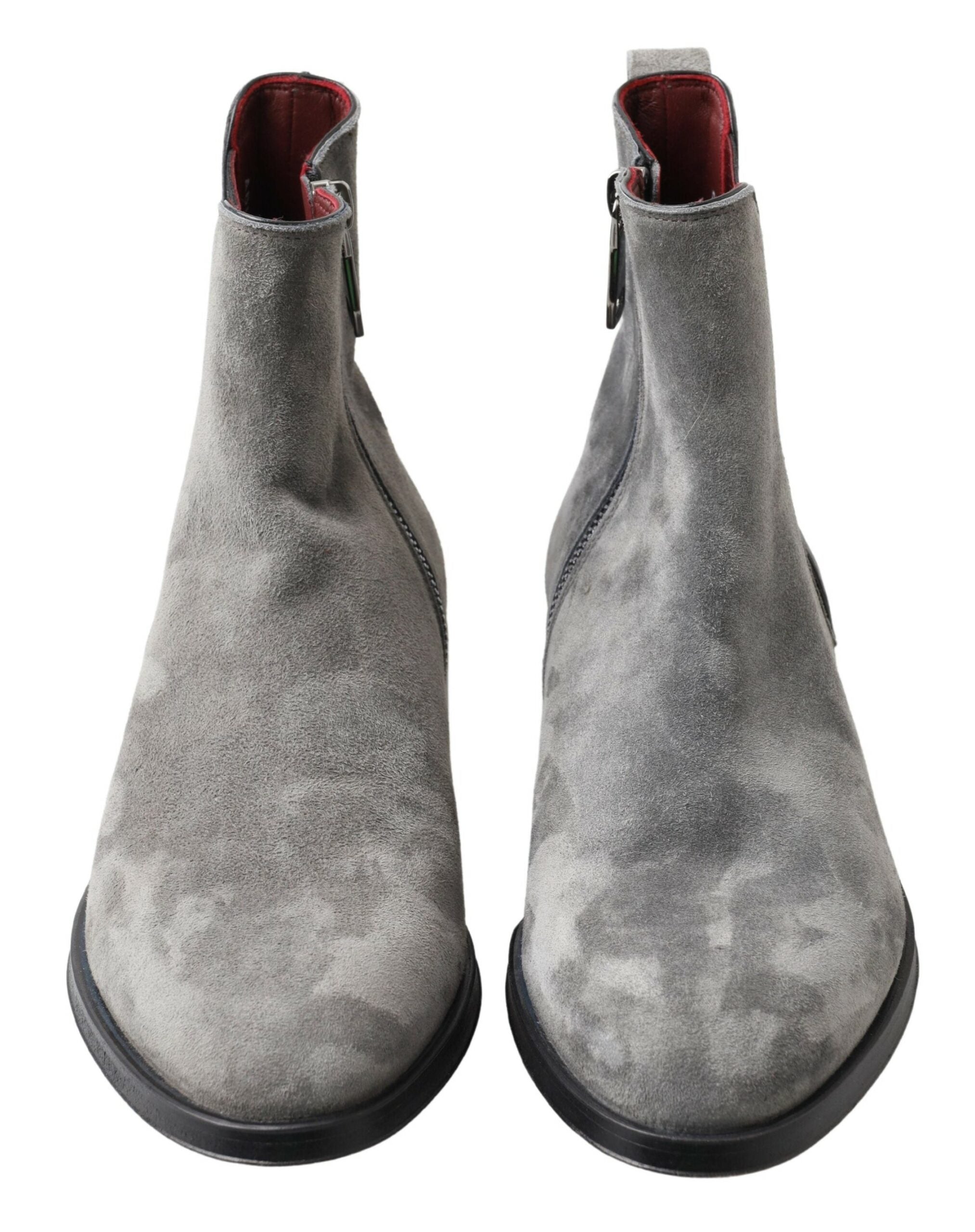 Dolce & Gabbana Graue Leder Herren Stiefeletten Schuhe