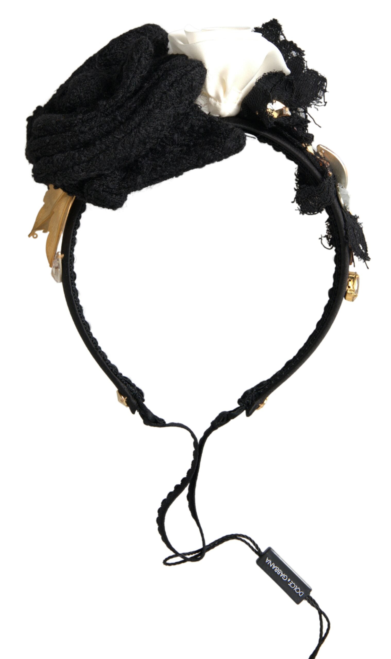 Dolce & Gabbana Diadem Stirnband Tiara Weiße Rose Kristall Haar Gold