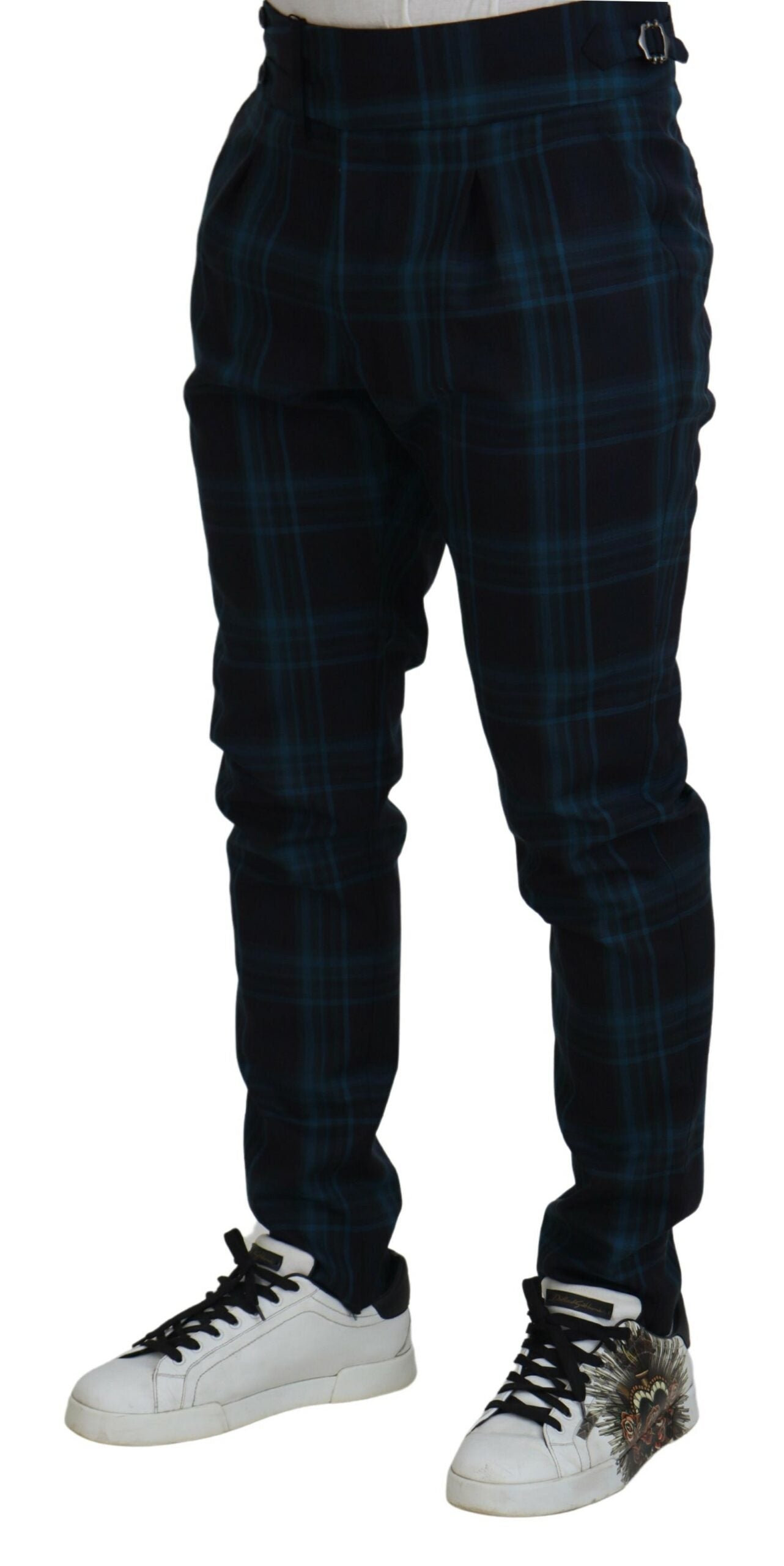 Dolce & Gabbana Blauw Paars Geruite Wollen Broek