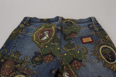 Dolce & Gabbana Baumwoll-Jeans mit blauem Medaillen-Print, Slim Fit