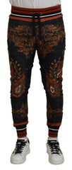 Dolce & Gabbana Gray Silk Baroque Crown Trousers Sport Pants