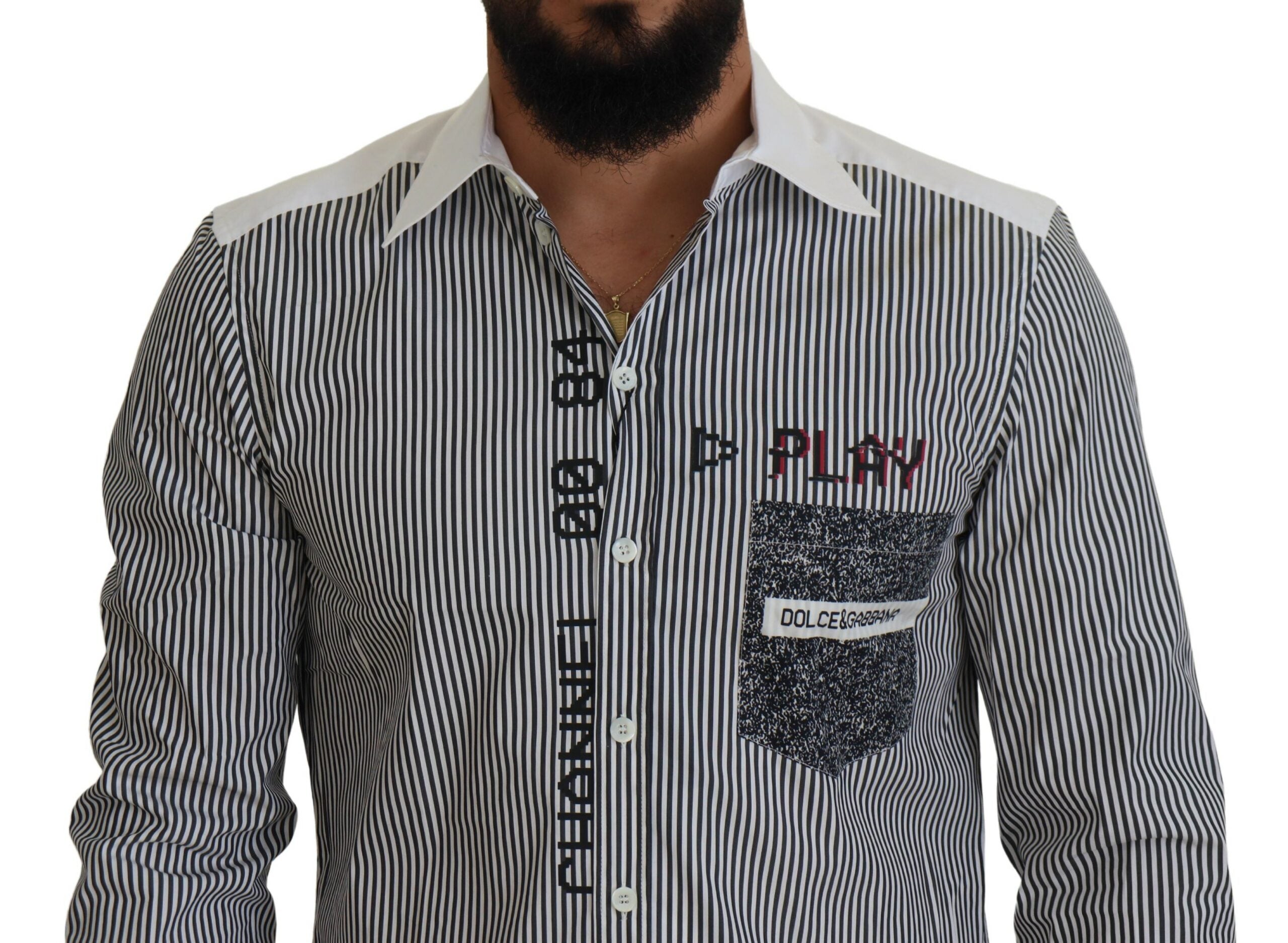 Dolce & Gabbana Grau-weiß gestreiftes Slim-Fit Hemd