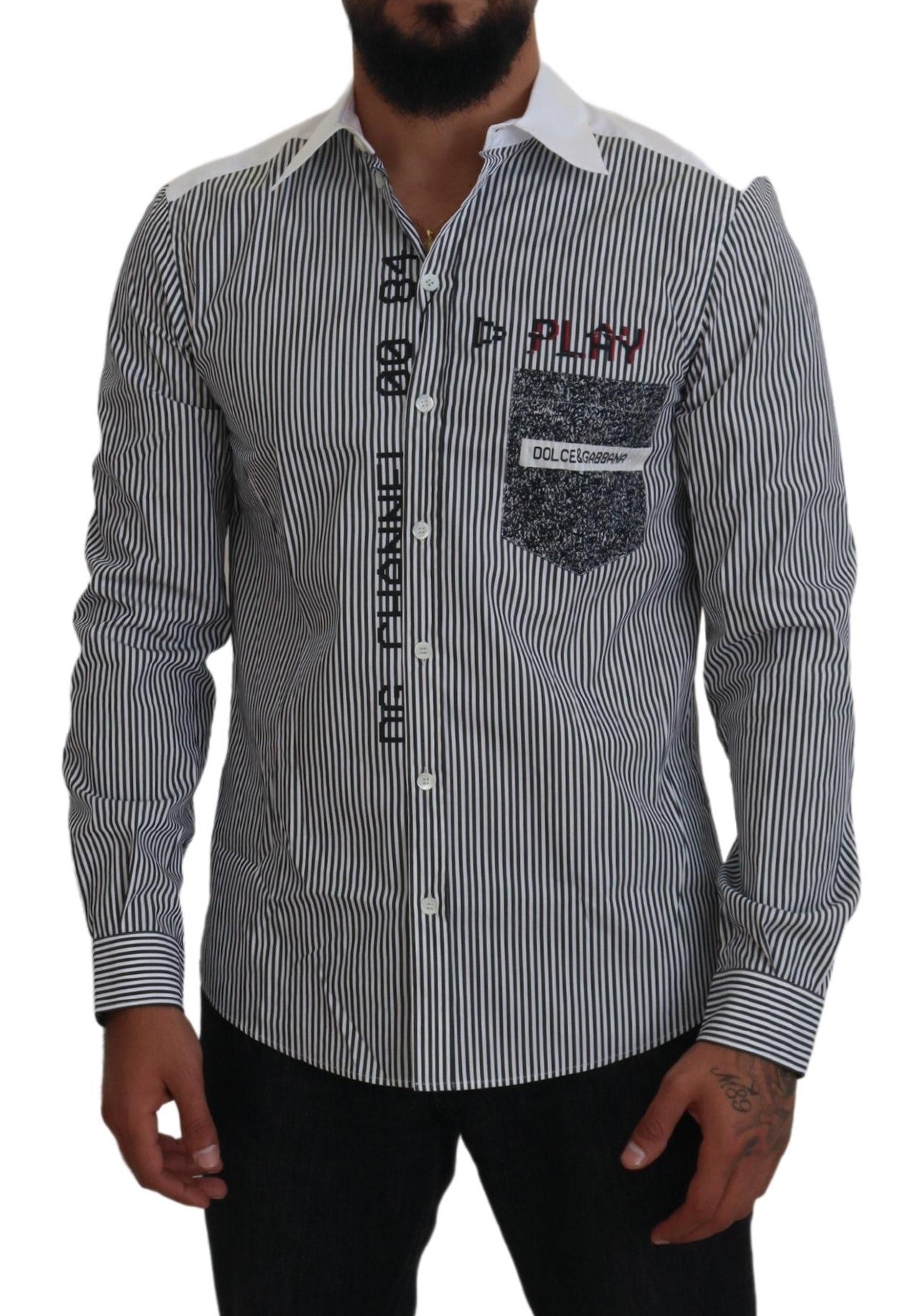 Dolce & Gabbana Grau-weiß gestreiftes Slim-Fit Hemd