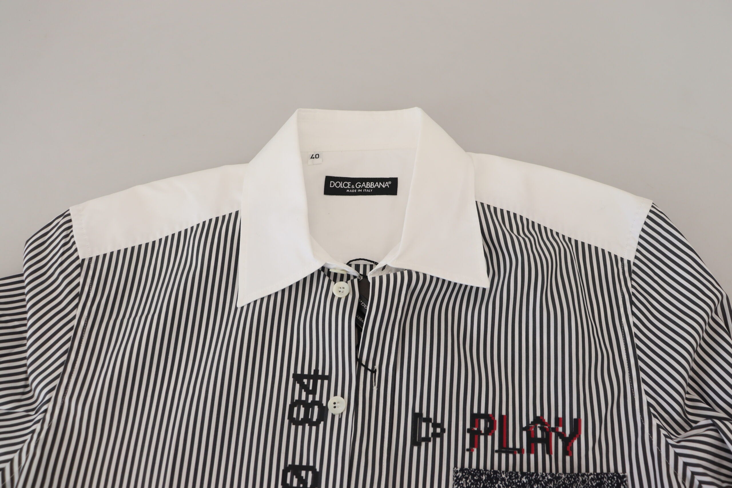 Dolce & Gabbana Grau-weiß gestreiftes Slim-Fit Hemd